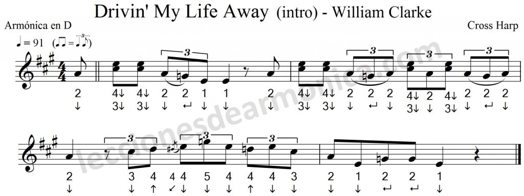 partitura intro armónica de Drivin' My Life Away (CD Serious Intentions)