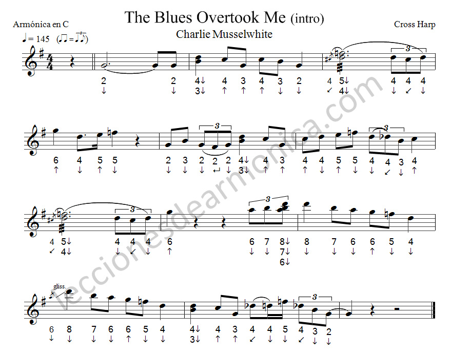 Partitura de armónica de The Blues Overtook Me